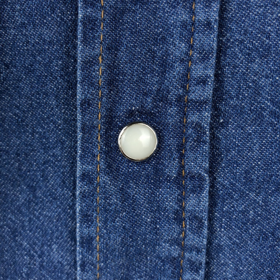 80s-90'S Wrangler Regular Fit Long-Sleeve Denim Western Shirt, Made in USA, Men's XL Equivalent, Vintage cotton blue type Vintage Second Hand