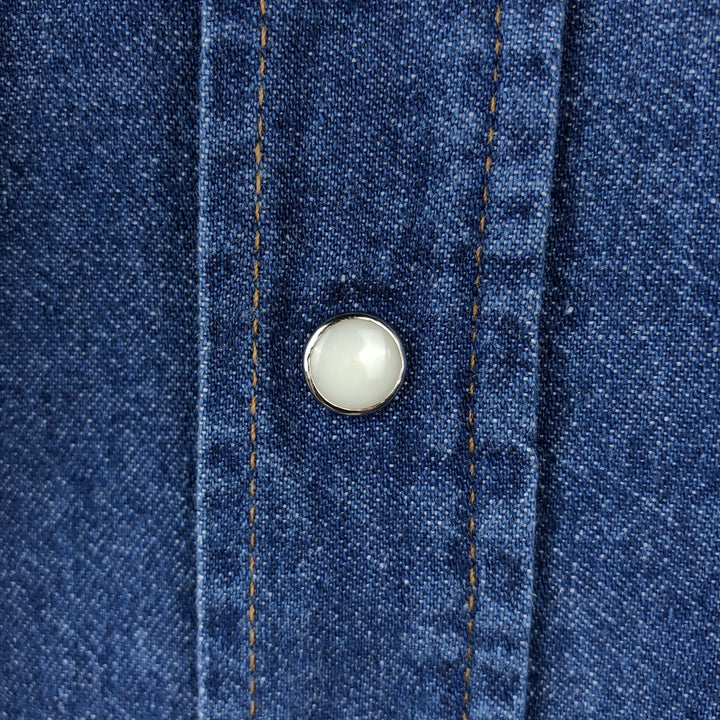 80s-90'S Wrangler Regular Fit Long-Sleeve Denim Western Shirt, Made in USA, Men's XL Equivalent, Vintage cotton blue type Vintage Second Hand