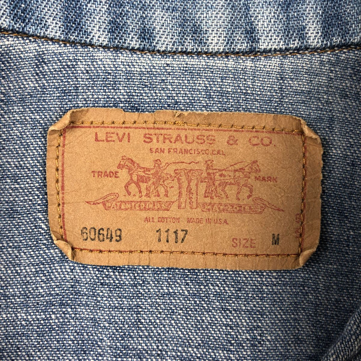 70s-80'S Levi's 60649-1117 Orange Tab Long-Sleeve Denim Western Shirt, Made in USA, Men's Size M (Equivalent), Vintage cotton blue type Vintage Second Hand