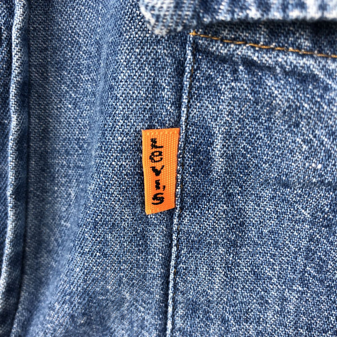 70s-80'S Levi's 60649-1117 Orange Tab Long-Sleeve Denim Western Shirt, Made in USA, Men's Size M (Equivalent), Vintage cotton blue type Vintage Second Hand
