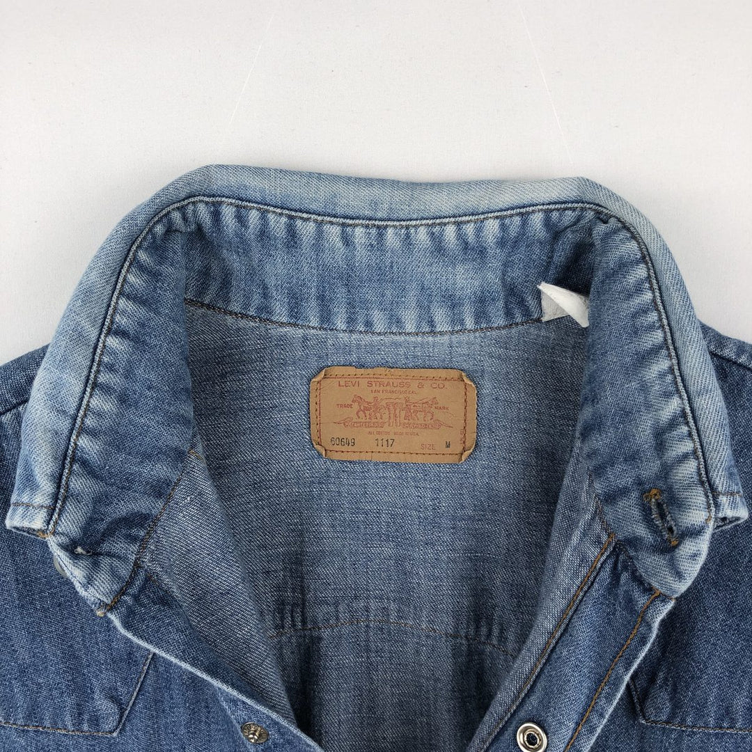 70s-80'S Levi's 60649-1117 Orange Tab Long-Sleeve Denim Western Shirt, Made in USA, Men's Size M (Equivalent), Vintage cotton blue type Vintage Second Hand