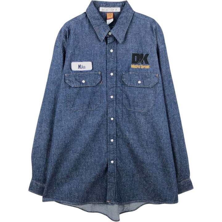 80'S Big Ben Bat Dye Long Sleeve Denim Shirt, Made in USA, Men's XL (approx.), Vintage cotton navy blue type Vintage Second Hand