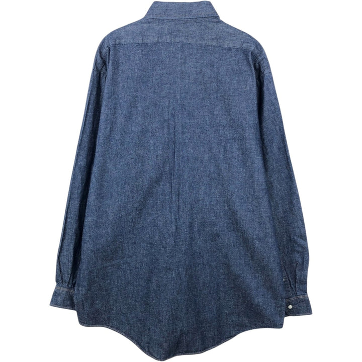 80'S Big Ben Bat Dye Long Sleeve Denim Shirt, Made in USA, Men's XL (approx.), Vintage cotton navy blue type Vintage Second Hand