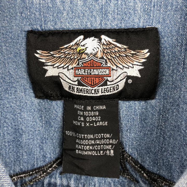 Harley-Davidson Hidden Button-Down Long Sleeve Denim Shirt, Men's Size XL cotton blue type Vintage Second Hand