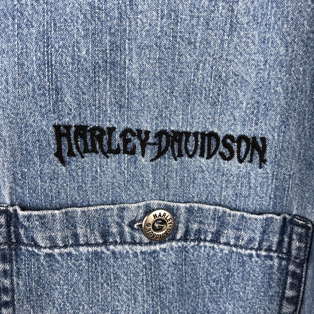 Harley-Davidson Hidden Button-Down Long Sleeve Denim Shirt, Men's Size XL cotton blue type Vintage Second Hand