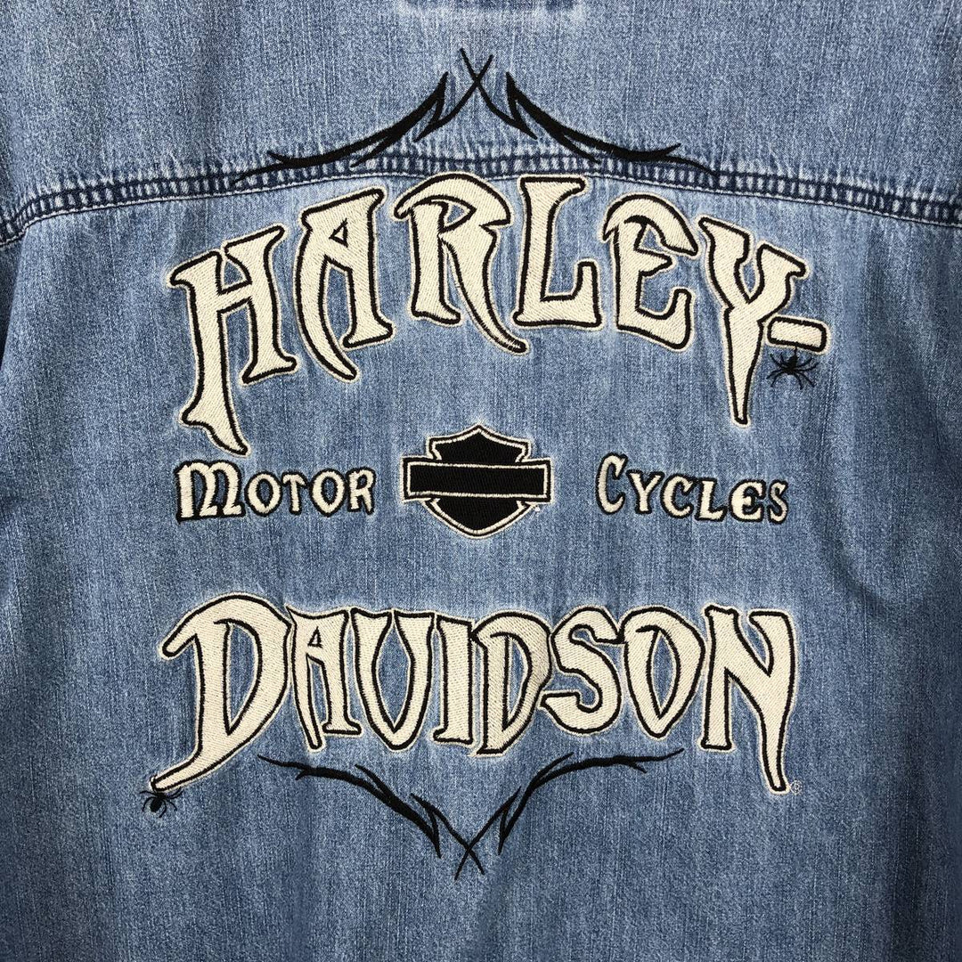 Harley-Davidson Hidden Button-Down Long Sleeve Denim Shirt, Men's Size XL cotton blue type Vintage Second Hand