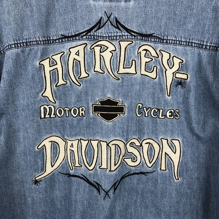 Harley-Davidson Hidden Button-Down Long Sleeve Denim Shirt, Men's Size XL cotton blue type Vintage Second Hand