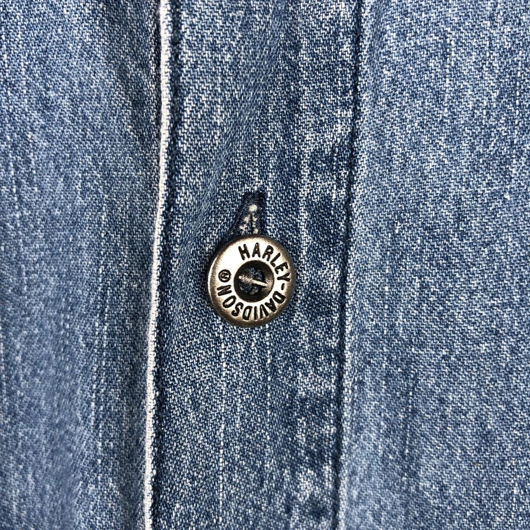 Harley-Davidson Hidden Button-Down Long Sleeve Denim Shirt, Men's Size XL cotton blue type Vintage Second Hand