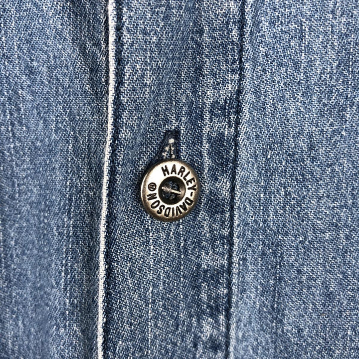 Harley-Davidson Hidden Button-Down Long Sleeve Denim Shirt, Men's Size XL cotton blue type Vintage Second Hand