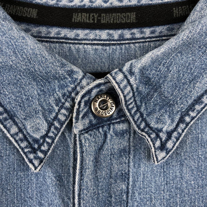 Harley-Davidson Hidden Button-Down Long Sleeve Denim Shirt, Men's Size XL cotton blue type Vintage Second Hand
