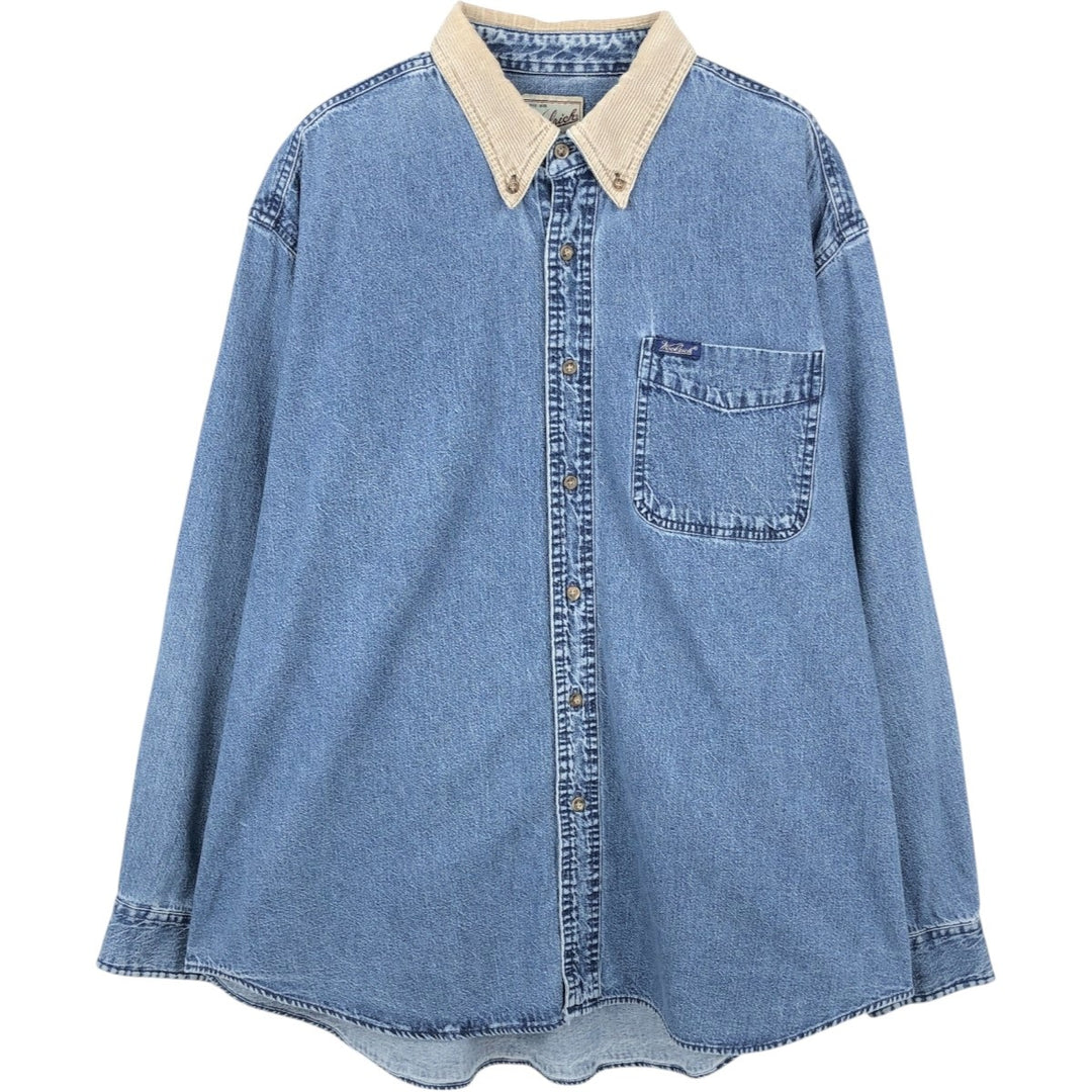 90s-00'S Woolrich long-sleeved button-down denim shirt, men's size XL. cotton blue type Vintage Second Hand