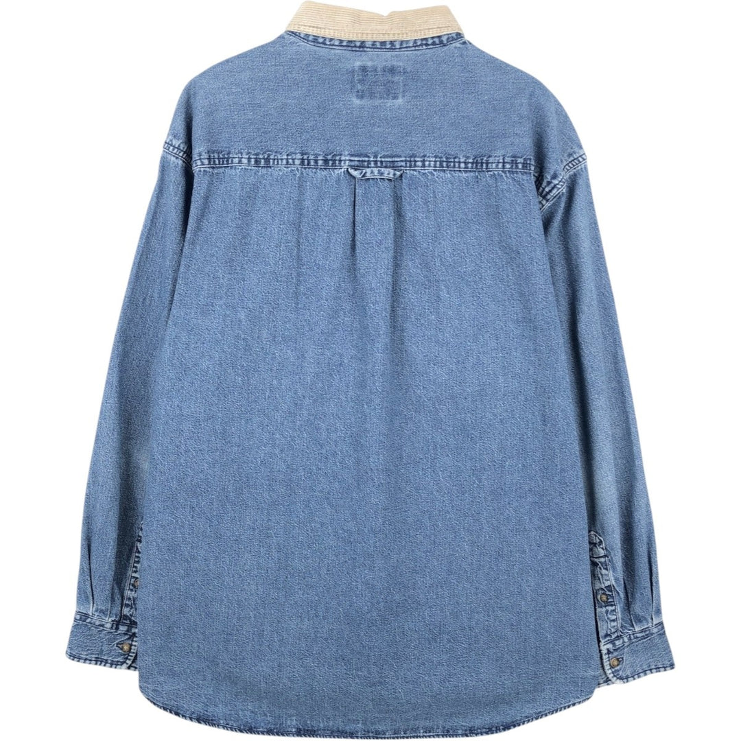 90s-00'S Woolrich long-sleeved button-down denim shirt, men's size XL. cotton blue type Vintage Second Hand