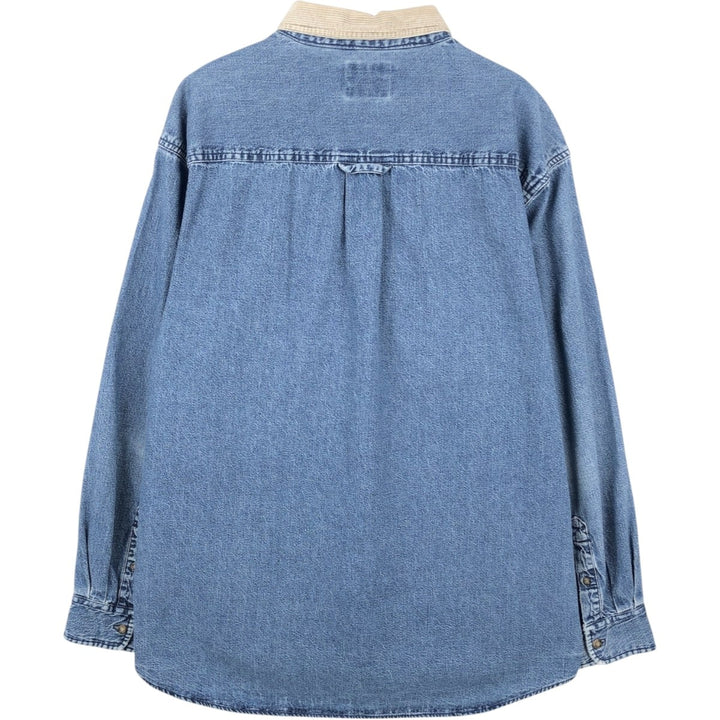 90s-00'S Woolrich long-sleeved button-down denim shirt, men's size XL. cotton blue type Vintage Second Hand
