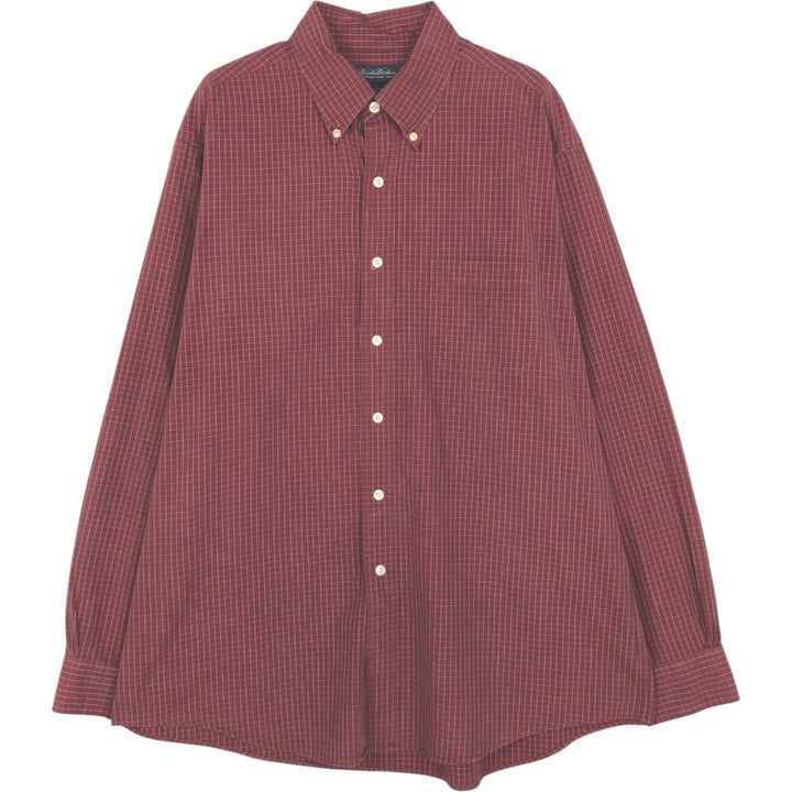 Brooks Brothers Long Sleeve Button-Down Check Shirt, Men's Size L cotton red type reddish brown Vintage Second Hand