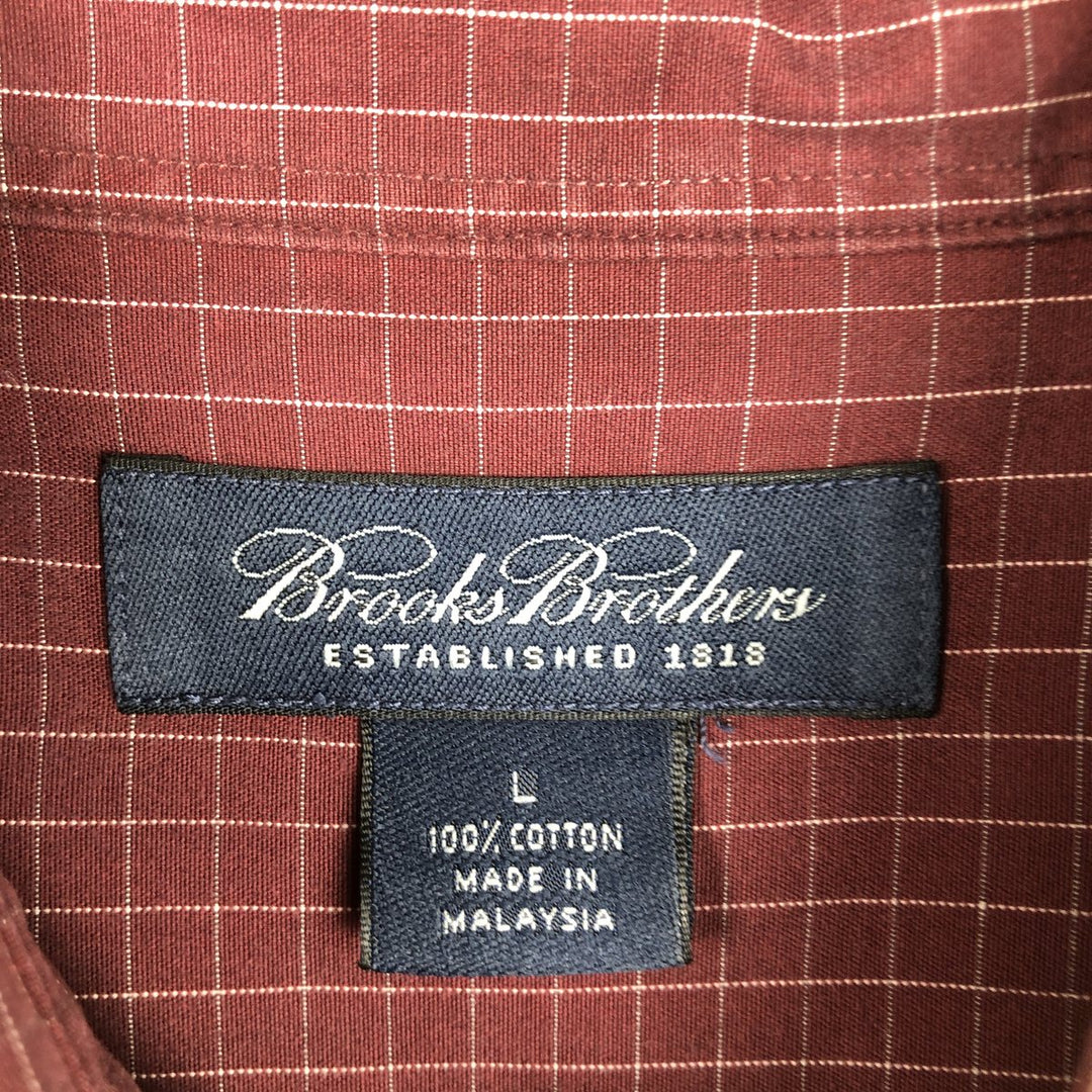 Brooks Brothers Long Sleeve Button-Down Check Shirt, Men's Size L cotton red type reddish brown Vintage Second Hand