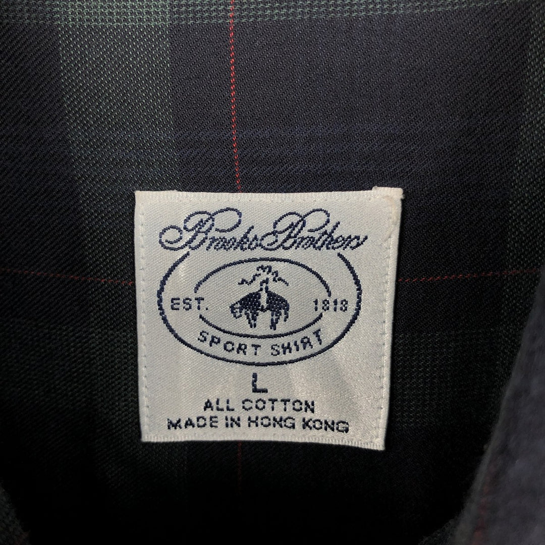 Brooks Brothers Est.1818 Long Sleeve Button-Down Check Shirt, Men's Size L cotton Green type dark green Vintage Second Hand