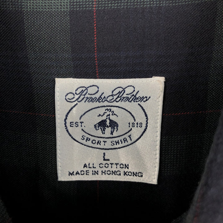 Brooks Brothers Est.1818 Long Sleeve Button-Down Check Shirt, Men's Size L cotton Green type dark green Vintage Second Hand