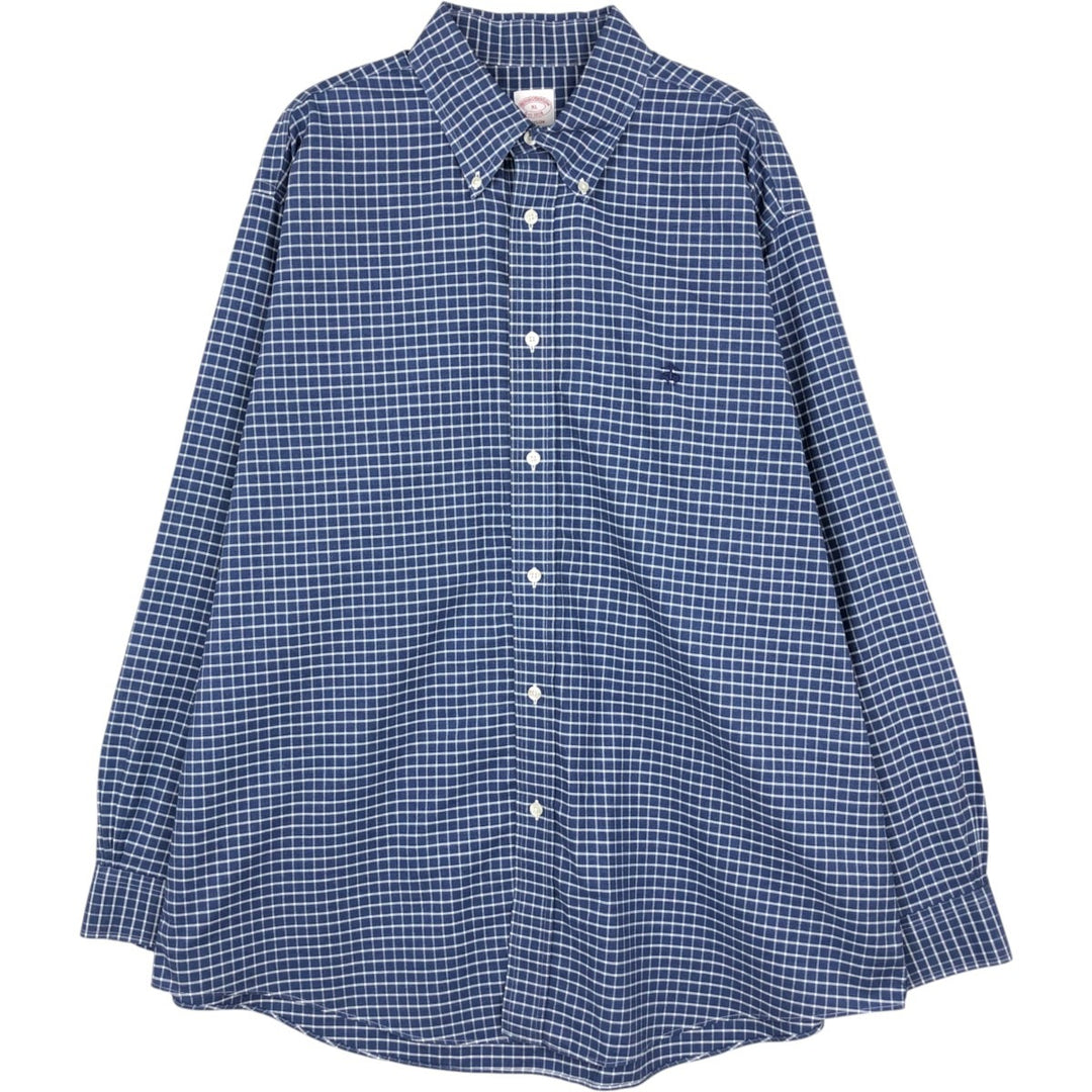 Brooks Brothers Est.1818 MADISON Long Sleeve Button-Down Check Shirt, Men's XL Supima Cotton navy blue type Vintage Second Hand