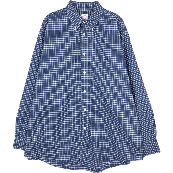 Brooks Brothers Est.1818 MADISON Long Sleeve Button-Down Check Shirt, Men's XL Supima Cotton navy blue type Vintage Second Hand