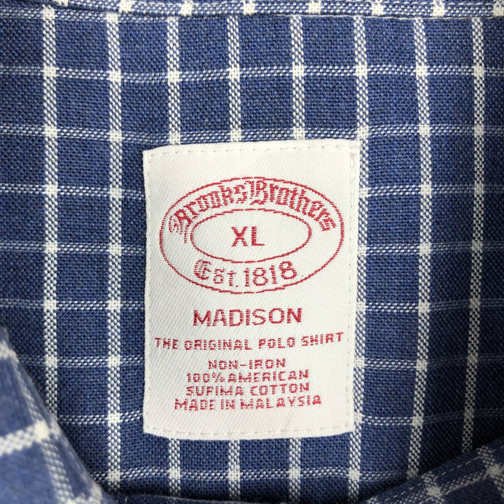 Brooks Brothers Est.1818 MADISON Long Sleeve Button-Down Check Shirt, Men's XL Supima Cotton navy blue type Vintage Second Hand