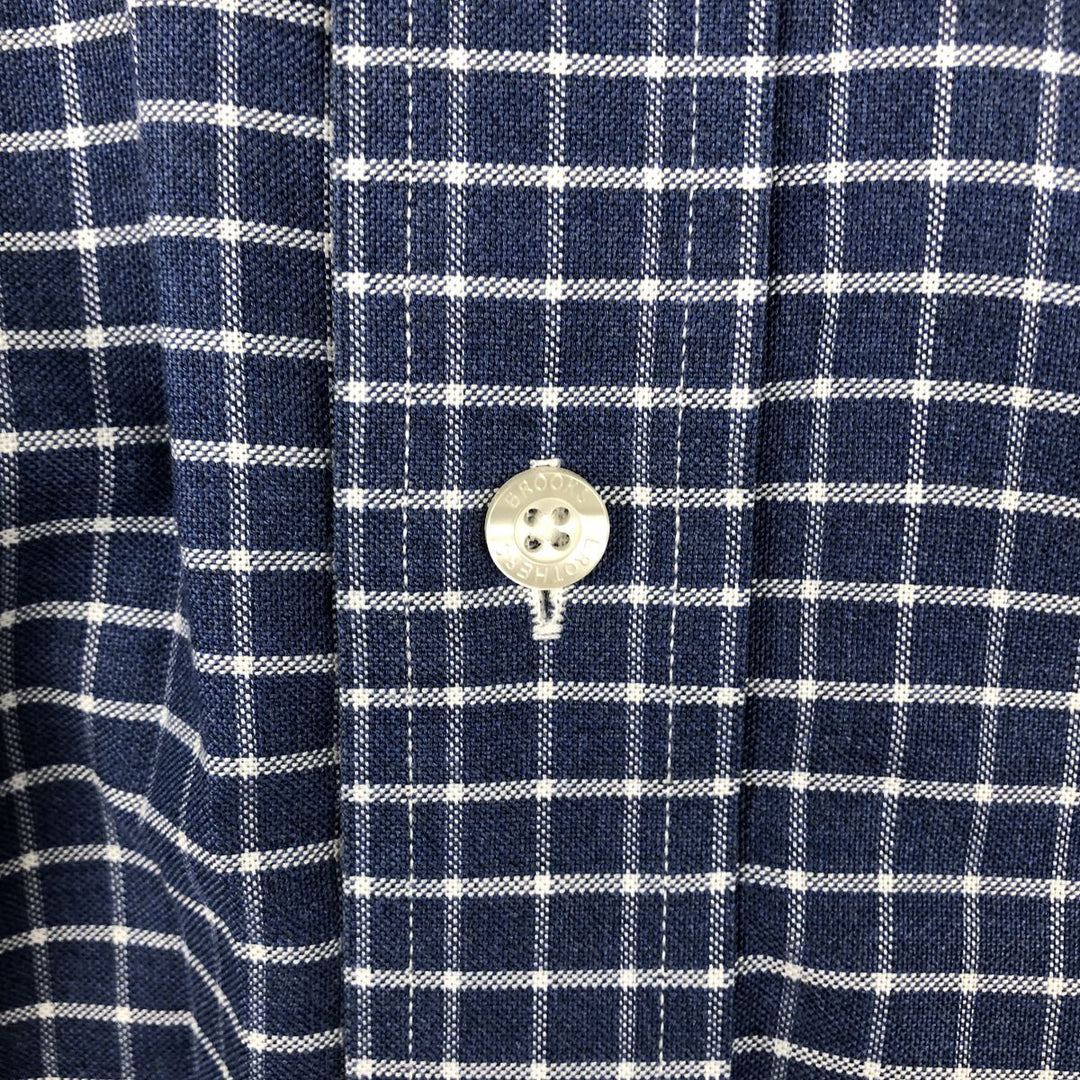 Brooks Brothers Est.1818 MADISON Long Sleeve Button-Down Check Shirt, Men's XL Supima Cotton navy blue type Vintage Second Hand