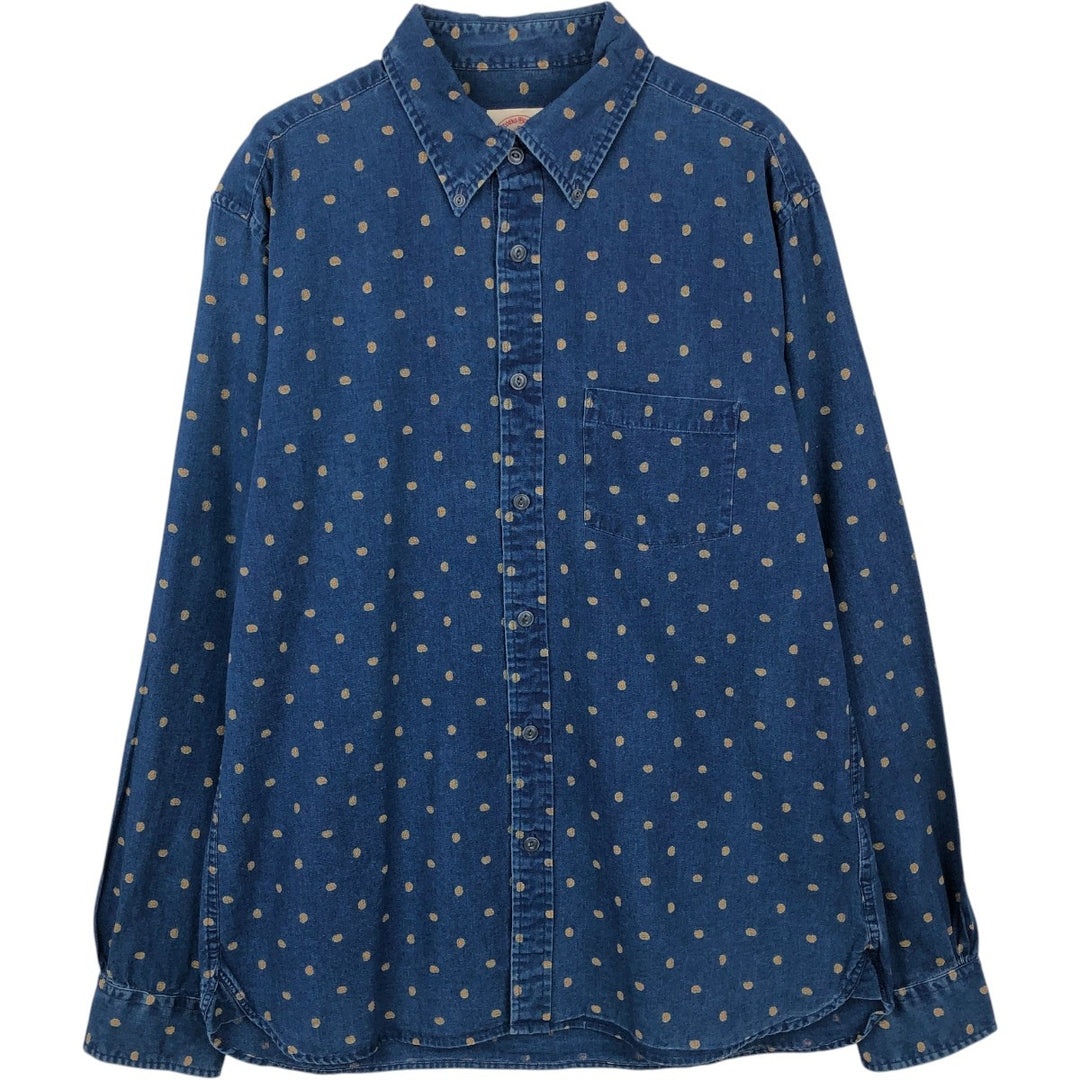 Brooks Brothers Red Fleece All-Over Paisley Pattern Long-Sleeve Button-Down Shirt, Men's Size L (approx.) cotton Navy blue Vintage Second Hand