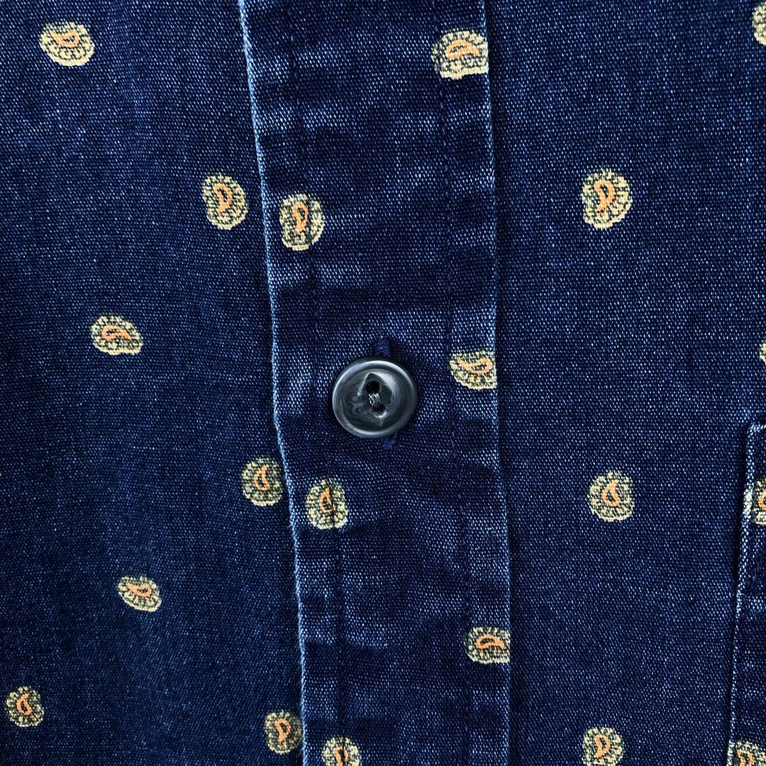 Brooks Brothers Red Fleece All-Over Paisley Pattern Long-Sleeve Button-Down Shirt, Men's Size L (approx.) cotton Navy blue Vintage Second Hand