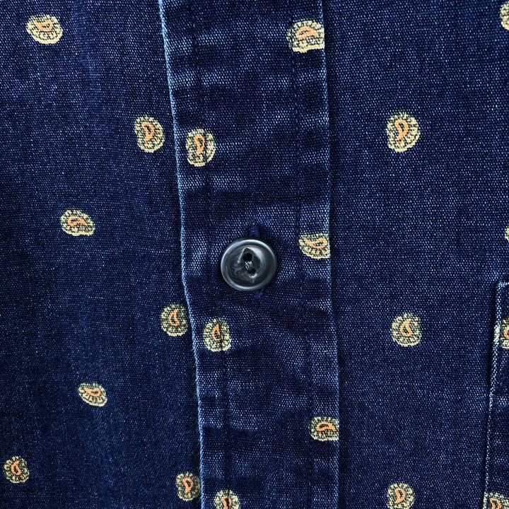 Brooks Brothers Red Fleece All-Over Paisley Pattern Long-Sleeve Button-Down Shirt, Men's Size L (approx.) cotton Navy blue Vintage Second Hand