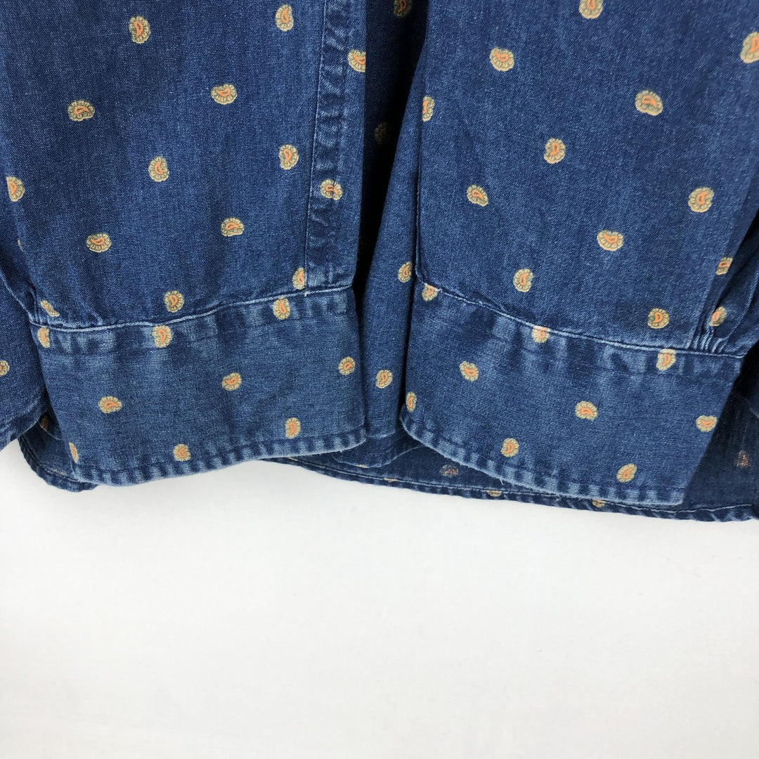 Brooks Brothers Red Fleece All-Over Paisley Pattern Long-Sleeve Button-Down Shirt, Men's Size L (approx.) cotton Navy blue Vintage Second Hand