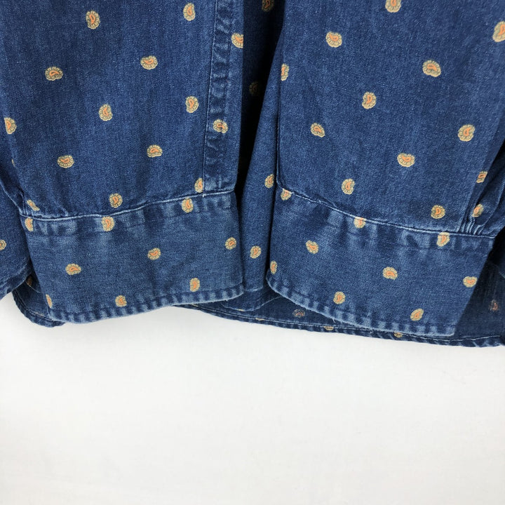 Brooks Brothers Red Fleece All-Over Paisley Pattern Long-Sleeve Button-Down Shirt, Men's Size L (approx.) cotton Navy blue Vintage Second Hand
