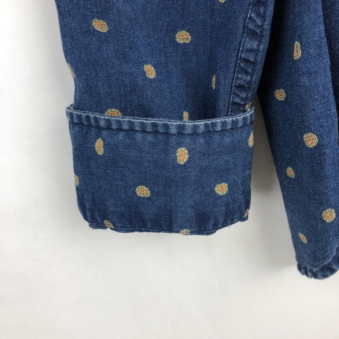 Brooks Brothers Red Fleece All-Over Paisley Pattern Long-Sleeve Button-Down Shirt, Men's Size L (approx.) cotton Navy blue Vintage Second Hand