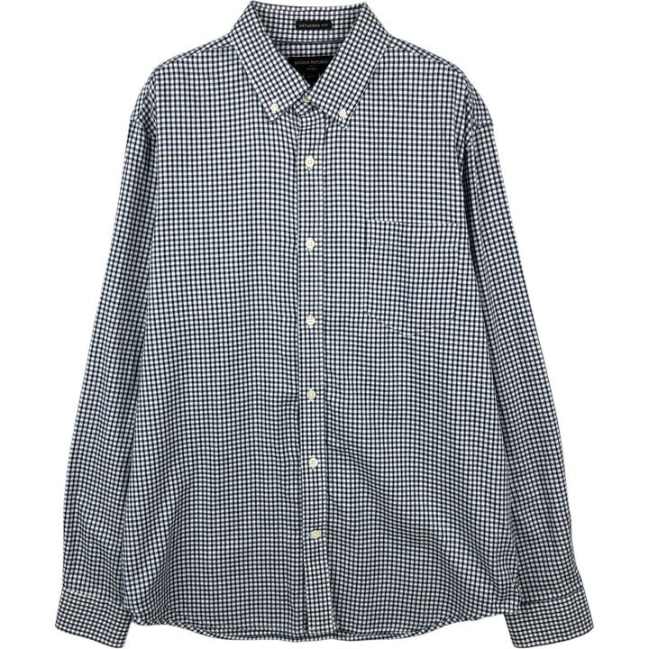 Banana Republic Untucked Fit Gingham Check Long-Sleeve Button-Down Check Shirt (Men's Size L) cotton navy blue type Vintage Second Hand