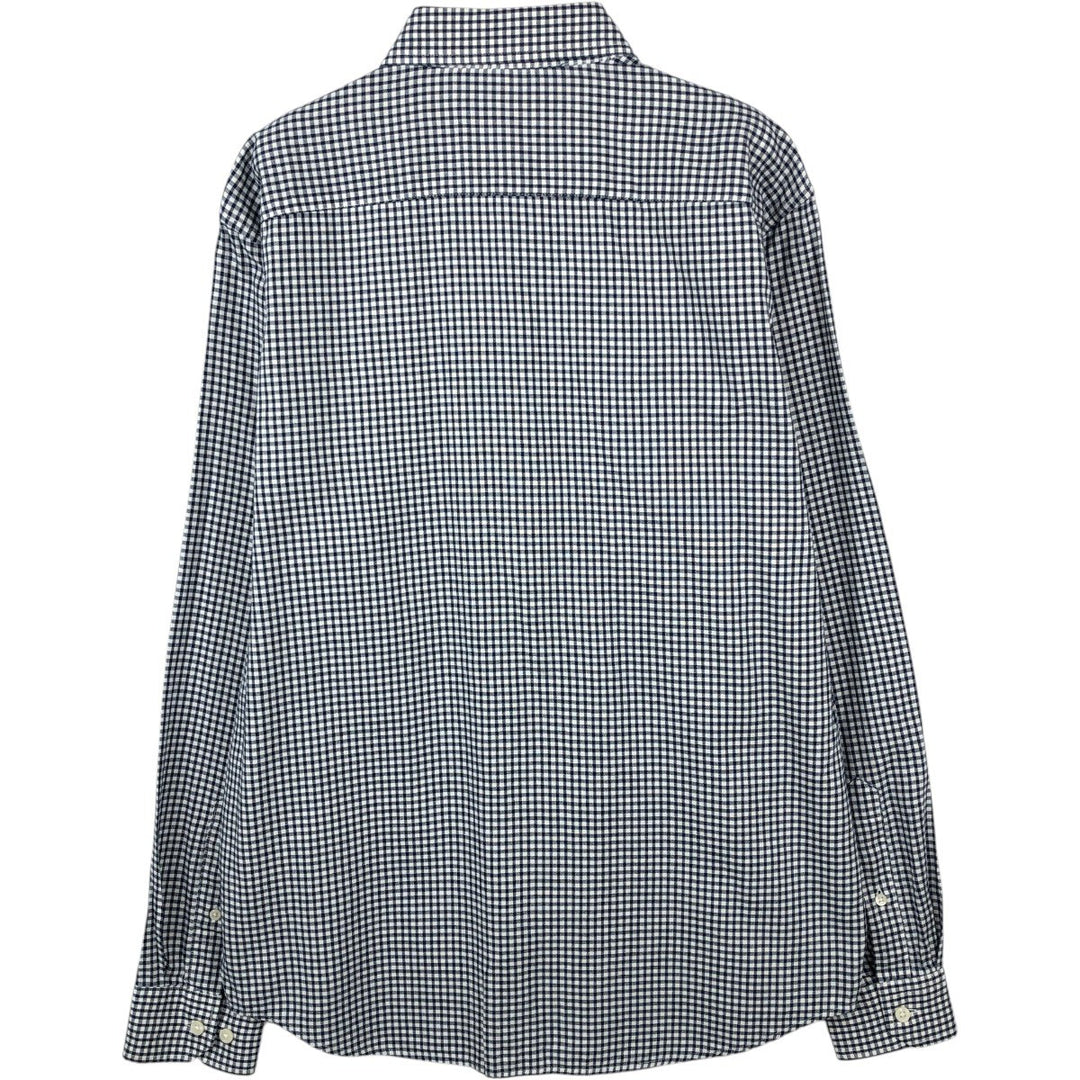 Banana Republic Untucked Fit Gingham Check Long-Sleeve Button-Down Check Shirt (Men's Size L) cotton navy blue type Vintage Second Hand