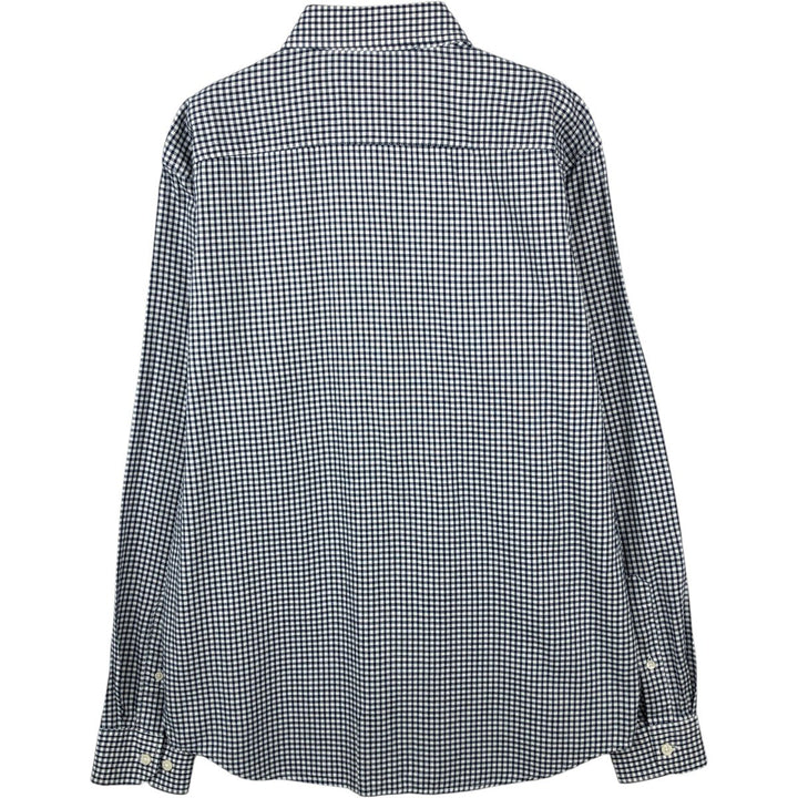 Banana Republic Untucked Fit Gingham Check Long-Sleeve Button-Down Check Shirt (Men's Size L) cotton navy blue type Vintage Second Hand