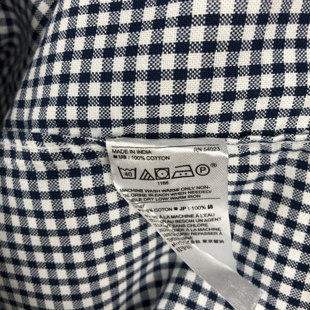 Banana Republic Untucked Fit Gingham Check Long-Sleeve Button-Down Check Shirt (Men's Size L) cotton navy blue type Vintage Second Hand