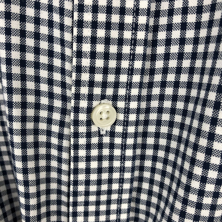 Banana Republic Untucked Fit Gingham Check Long-Sleeve Button-Down Check Shirt (Men's Size L) cotton navy blue type Vintage Second Hand