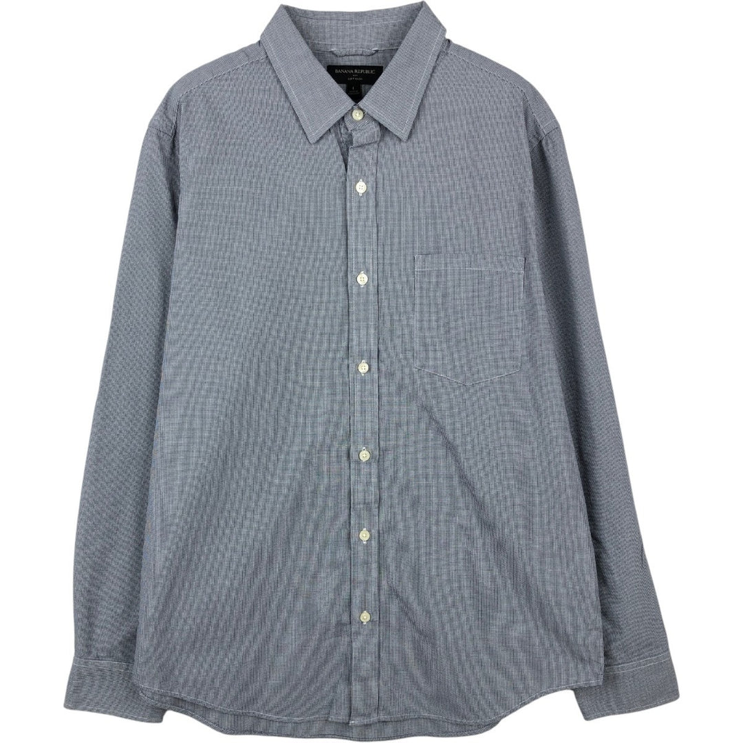 Banana Republic Long-Sleeve Cotton Check Shirt, Men's Size L (approx.) cotton blue type Vintage Second Hand