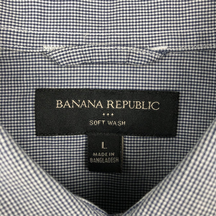 Banana Republic Long-Sleeve Cotton Check Shirt, Men's Size L (approx.) cotton blue type Vintage Second Hand