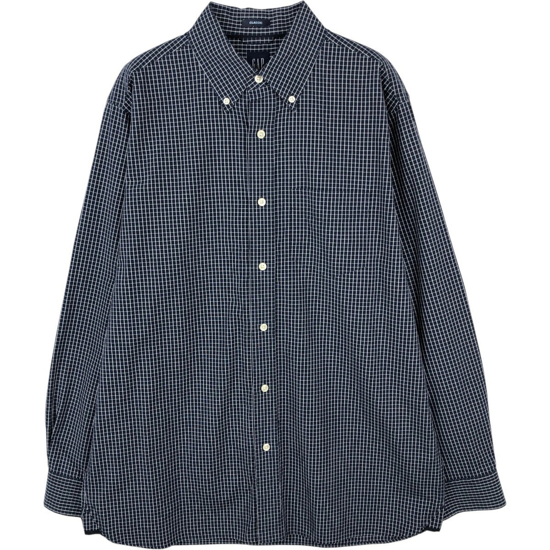 GAP CLASSIC Long-Sleeve Button-Down Check Shirt, Men's Size M (approx.) cotton navy blue type Vintage Second Hand