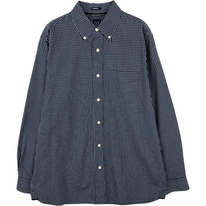GAP CLASSIC Long-Sleeve Button-Down Check Shirt, Men's Size M (approx.) cotton navy blue type Vintage Second Hand