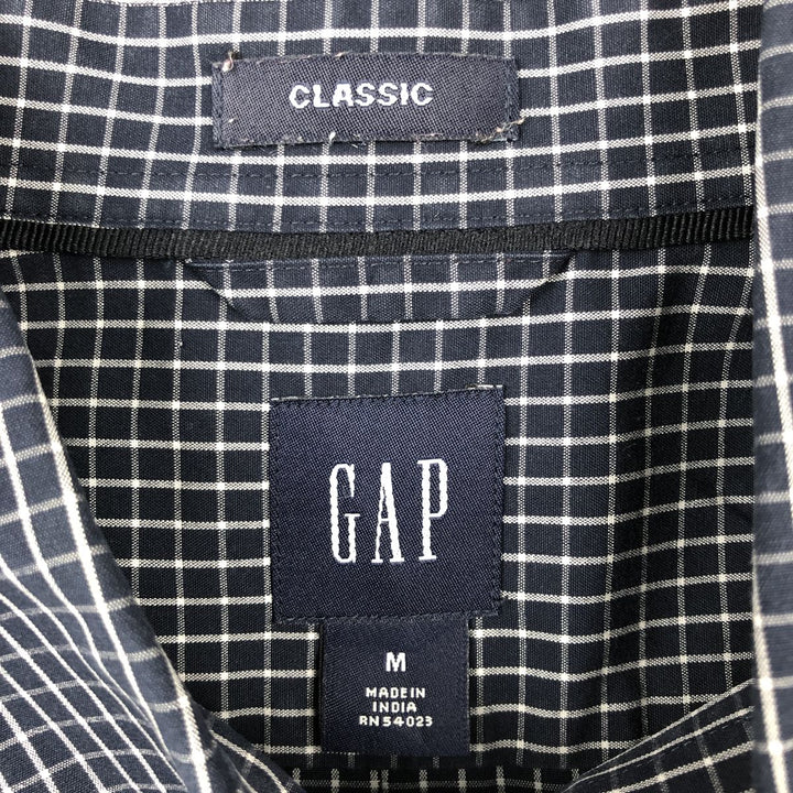 GAP CLASSIC Long-Sleeve Button-Down Check Shirt, Men's Size M (approx.) cotton navy blue type Vintage Second Hand
