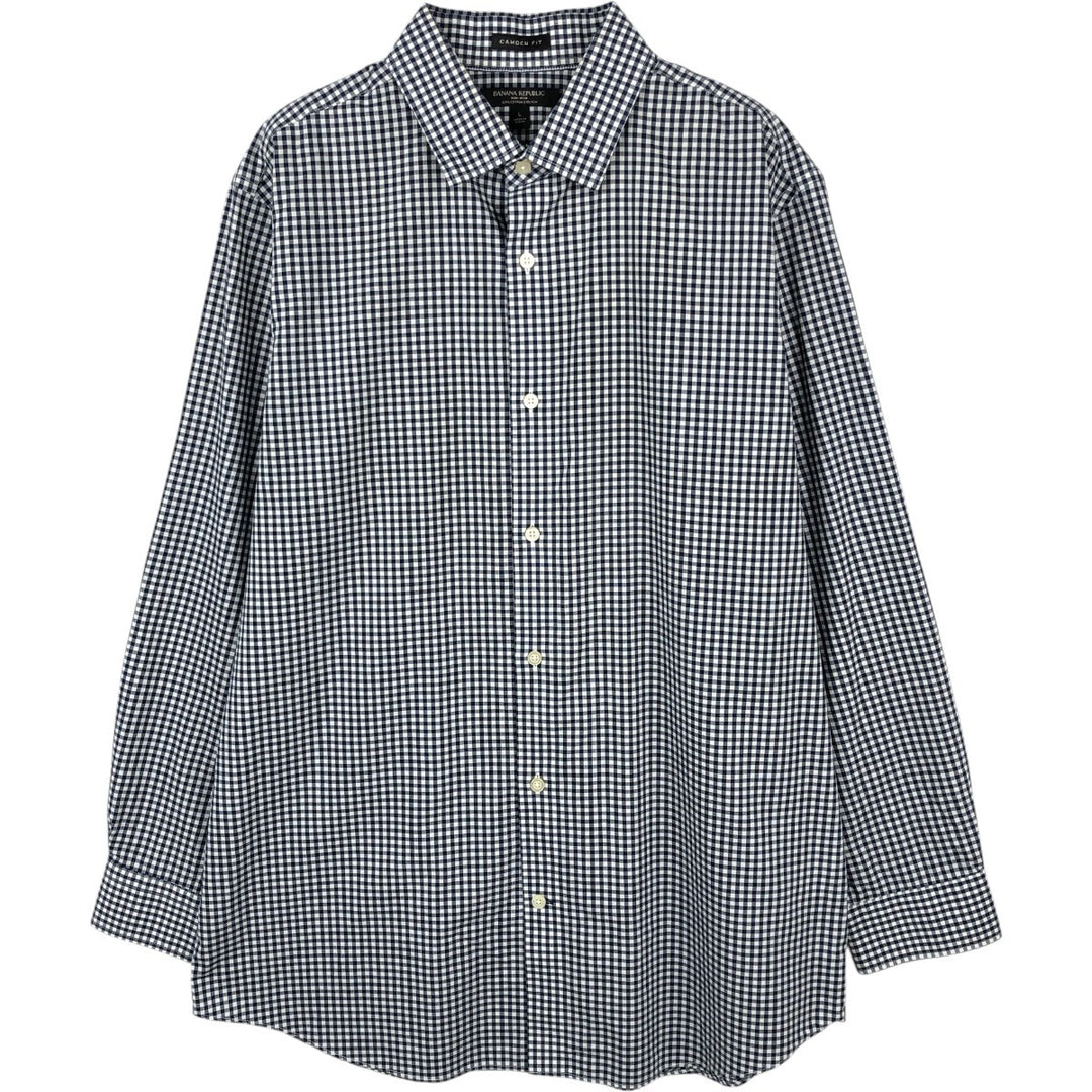 Banana Republic CAMDEN FIT Gingham Check Long-Sleeve Cotton Check Shirt (Men's Size L) cotton navy blue type Vintage Second Hand