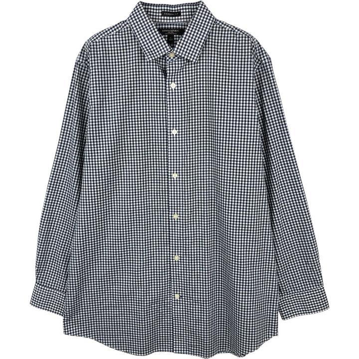 Banana Republic CAMDEN FIT Gingham Check Long-Sleeve Cotton Check Shirt (Men's Size L) cotton navy blue type Vintage Second Hand