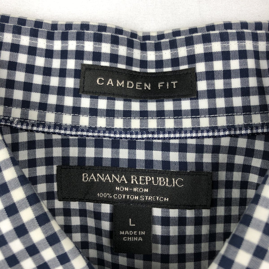 Banana Republic CAMDEN FIT Gingham Check Long-Sleeve Cotton Check Shirt (Men's Size L) cotton navy blue type Vintage Second Hand