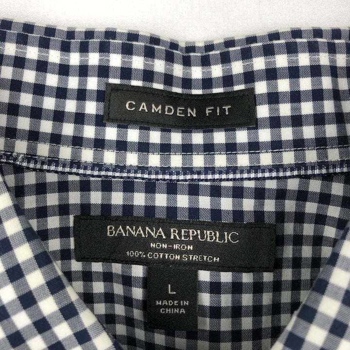 Banana Republic CAMDEN FIT Gingham Check Long-Sleeve Cotton Check Shirt (Men's Size L) cotton navy blue type Vintage Second Hand