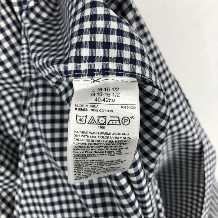 Banana Republic CAMDEN FIT Gingham Check Long-Sleeve Cotton Check Shirt (Men's Size L) cotton navy blue type Vintage Second Hand
