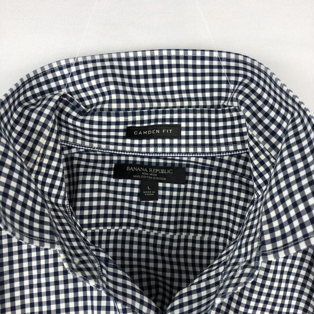 Banana Republic CAMDEN FIT Gingham Check Long-Sleeve Cotton Check Shirt (Men's Size L) cotton navy blue type Vintage Second Hand