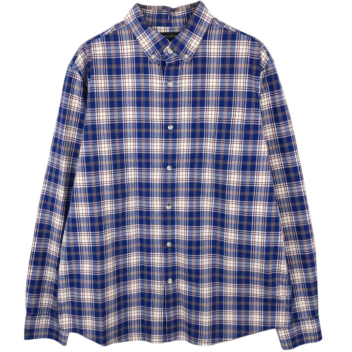 2000'S Banana Republic Untucked Fit Long-Sleeve Button-Down Check Shirt, Men's Size L (approx.) cotton blue type Vintage Second Hand