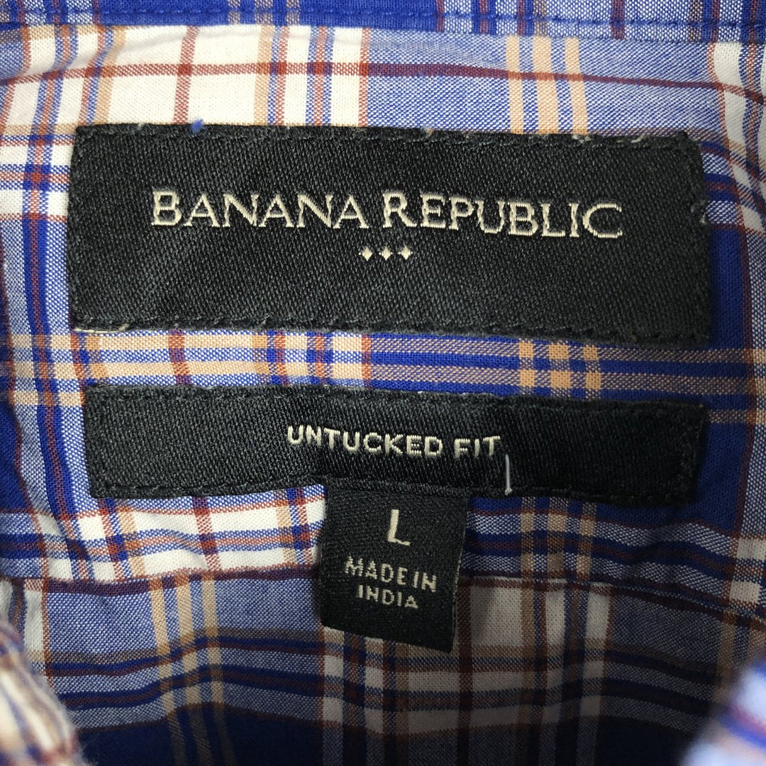 2000'S Banana Republic Untucked Fit Long-Sleeve Button-Down Check Shirt, Men's Size L (approx.) cotton blue type Vintage Second Hand