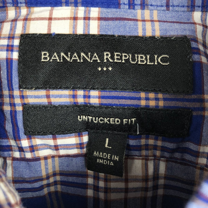 2000'S Banana Republic Untucked Fit Long-Sleeve Button-Down Check Shirt, Men's Size L (approx.) cotton blue type Vintage Second Hand
